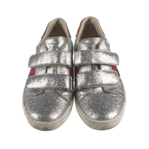 GUCCI Silver Sparkle Vecro Sneakers with Ribbon Logo EU 34 Unisex Kidcore Luxury - Picture 1 of 7